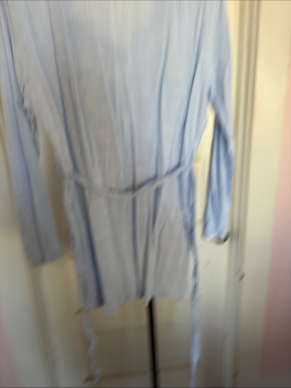 Japna Light Blue Pinstripe Wrap Robe With Tank And Tie - Picture 7 of 8